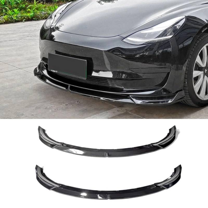 Auto Frontstoßstange Lippe Kompatibel mit Tesla Model 3 2019-2022 Front Splitter Diffusor Spoiler Body Kit Autozubehör (Carbon Look) von Generic