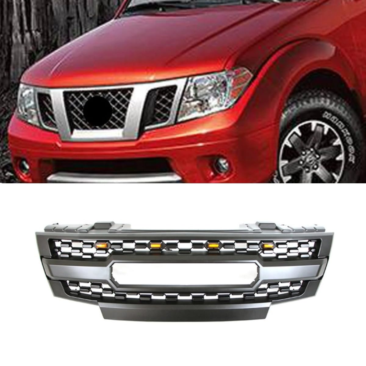 Auto Frontstoßstange Racing Grills Auto Kühlergrill Kompatibel mit Nissan Frontier 2009–2016 Karosserie-Kit Autozubehör (Grill mit Licht) von Generic