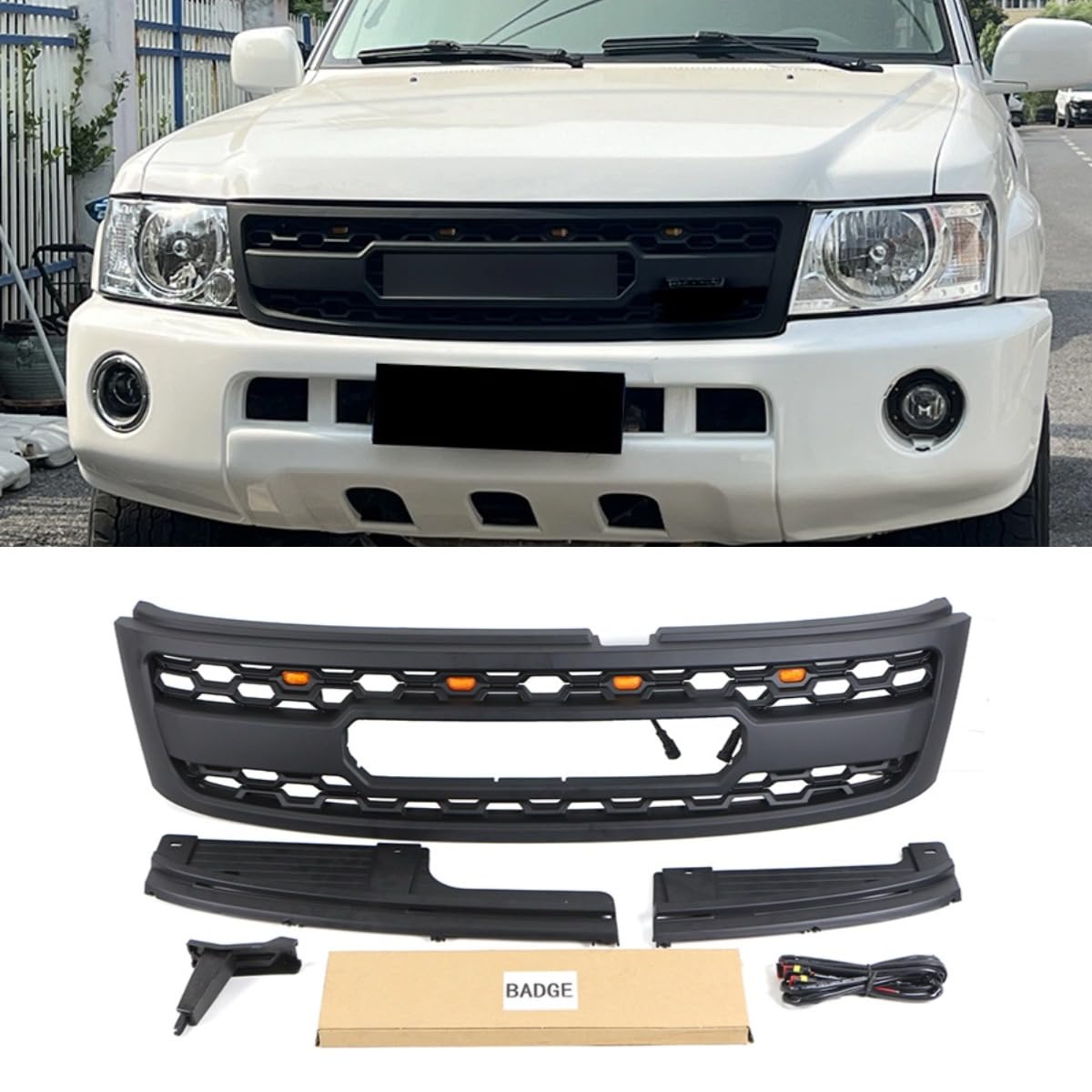 Auto Frontstoßstange Racing Grills Auto Kühlergrill Kompatibel mit Nissan Patrol Y61 2005-2020 Karosserie-Kit Autozubehör (Grill ohne Licht) von Generic