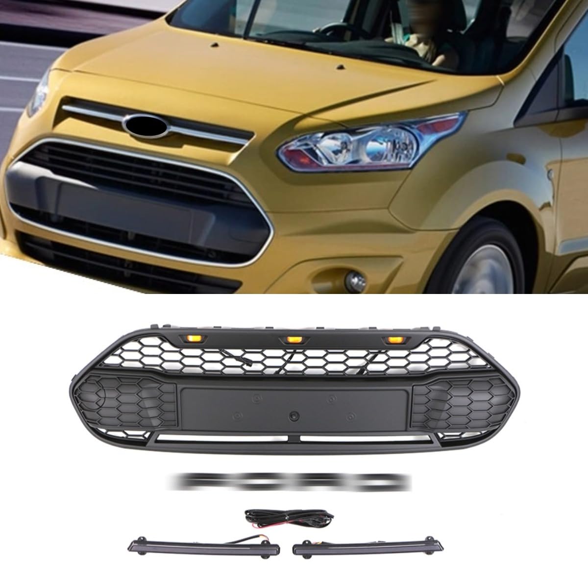 Auto-Frontstoßstangengitter, Renngitter, kompatibel mit Ford Transit 2014–2018, Karosserie-Set, Autozubehör (LED + untere Lichtleiste) von Generic