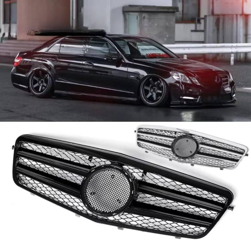 Auto Frontstoßstangengitter Racing Grill Kompatibel mit Mercedes Benz W212 E250 E550 E350 2010-2013 Karosserie-Kit Autozubehör (Schwarz) von Generic