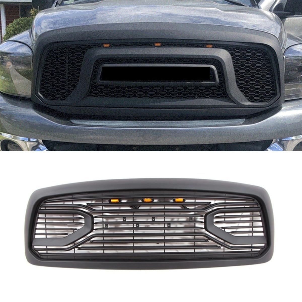 Auto Frontstoßstangengitter Racing Grills Auto Kühlergrill Kompatibel mit Dodge RAM 2002-2005 Karosserie-Kit Autozubehör (Waben + Licht) von Generic