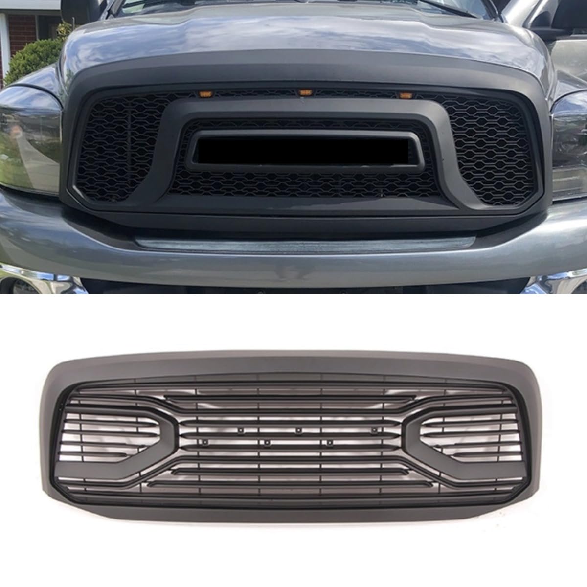 Auto Frontstoßstangengitter Racing Grills Auto Kühlergrill Kompatibel mit Dodge RAM 2006–2008 Karosserie-Kit Autozubehör (Waben + Licht) von Generic