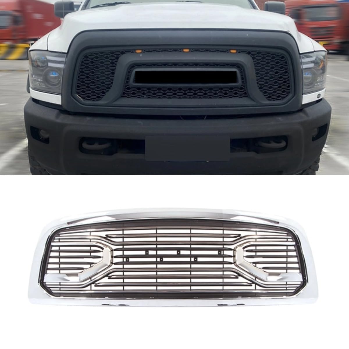 Auto Frontstoßstangengitter Racing Grills Auto Kühlergrill Kompatibel mit Dodge RAM 2500-3500 2010-2019 Karosserie-Kit Autozubehör (Silber mit Licht) von Generic