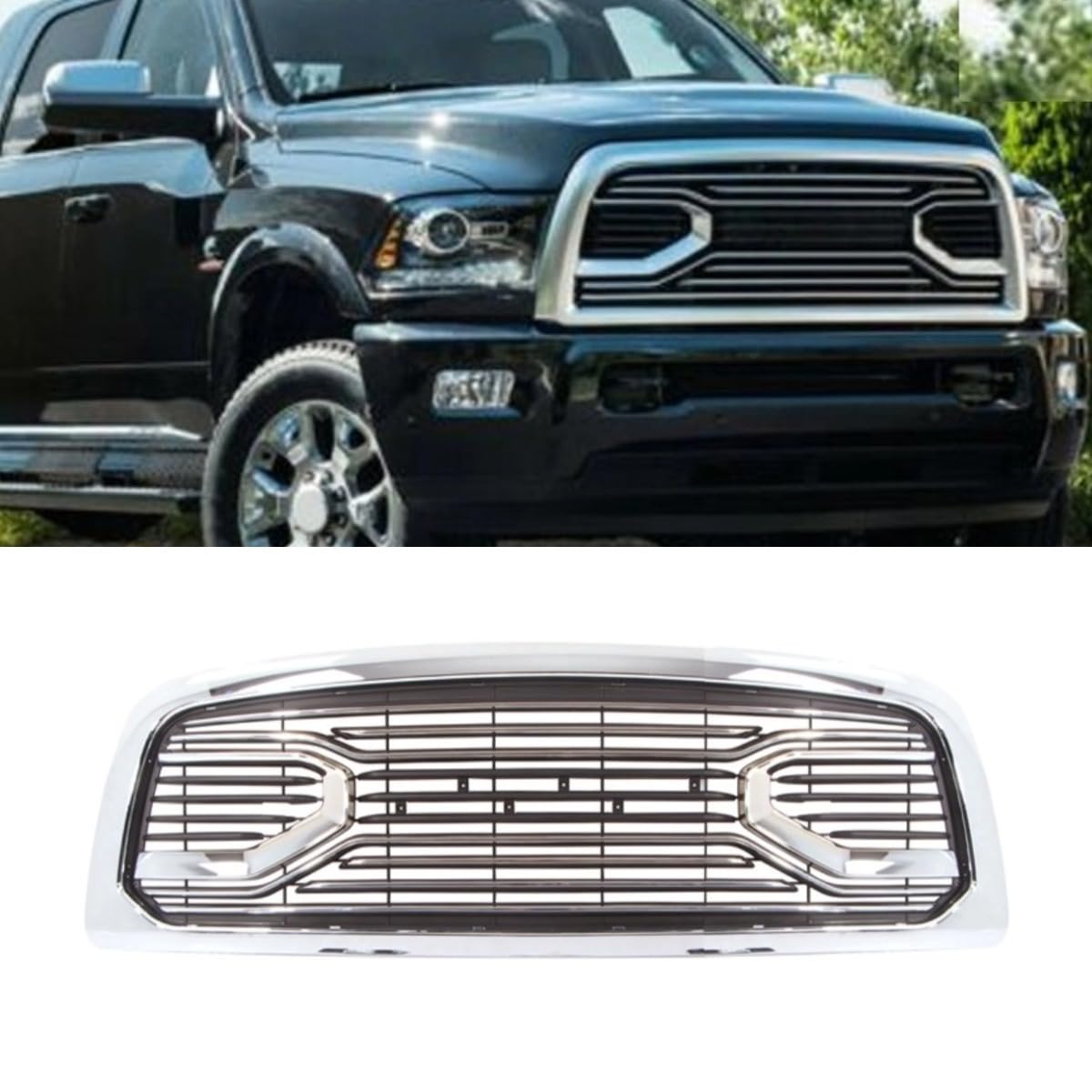 Auto Frontstoßstangengitter Racing Grills Autogrill Kompatibel mit Dodge RAM 1500 2009-2013 Karosserie-Kit Autozubehör (Silber mit Licht) von Generic