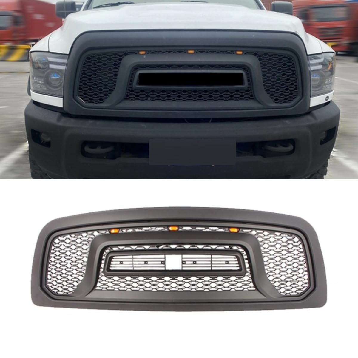 Auto Frontstoßstangengitter Racing Grills Autogrill Kompatibel mit Dodge RAM 2500-3500 2010-2019 Karosserie-Kit Autozubehör (Schwarz mit Licht) von Generic