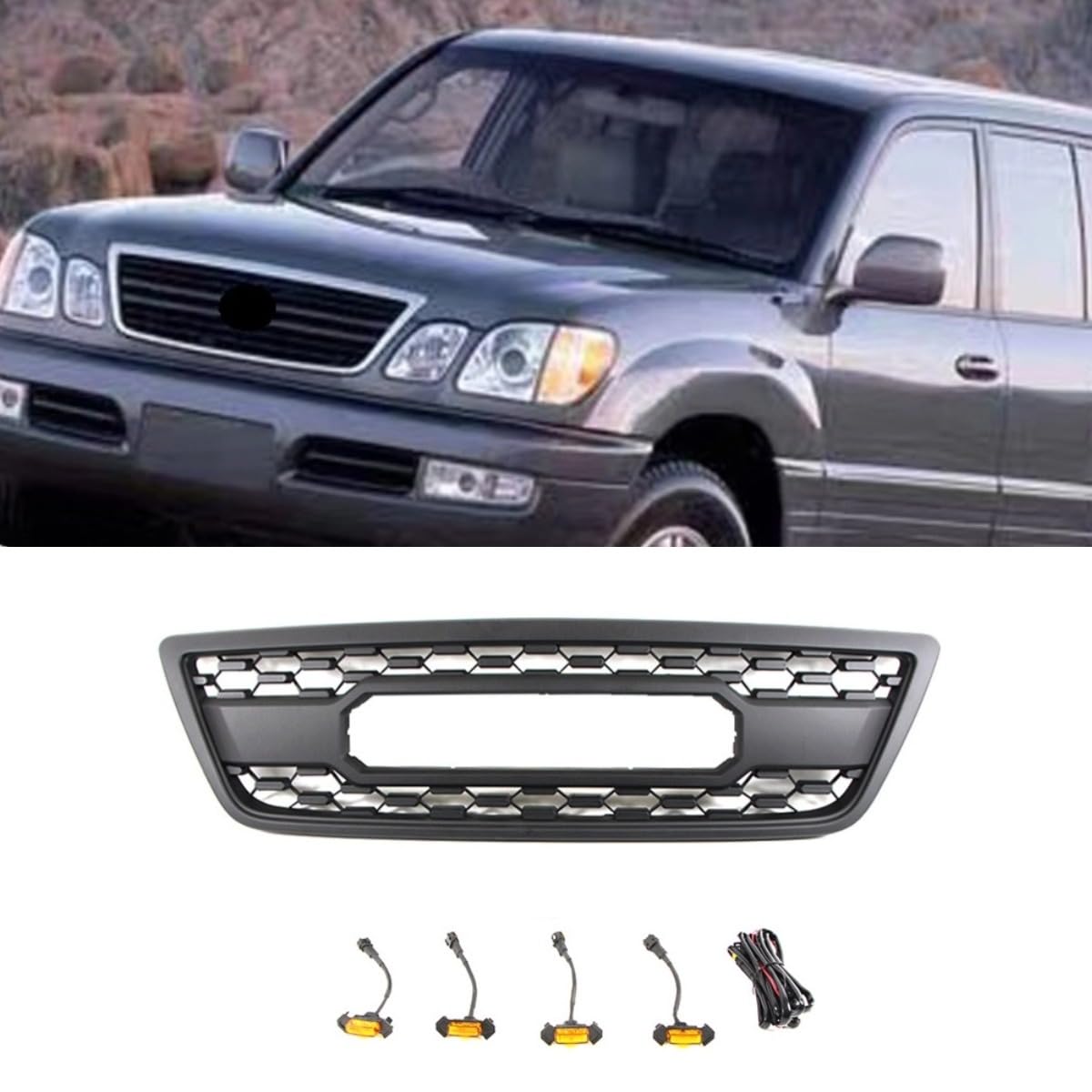 Auto Frontstoßstangengitter Racing Grills Autogrill Kompatibel mit Lexus LX470 1998-2002 Karosserie-Kit Autozubehör (Grill mit Licht) von Generic