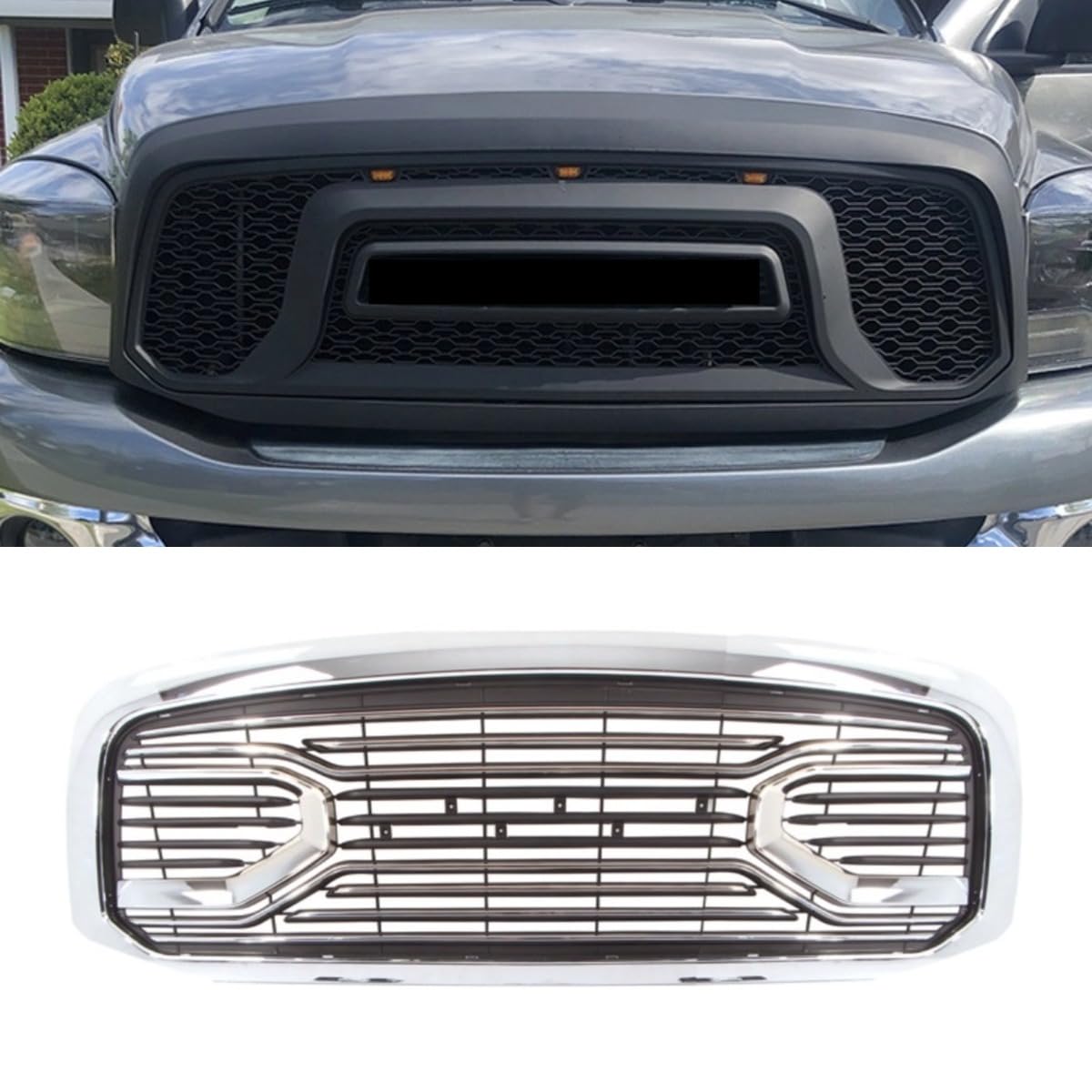 Auto Frontstoßstangengitter Racing Kühlergrill Kompatibel mit Dodge RAM 2006–2008 Karosserie-Kit Autozubehör (Silber) von Generic