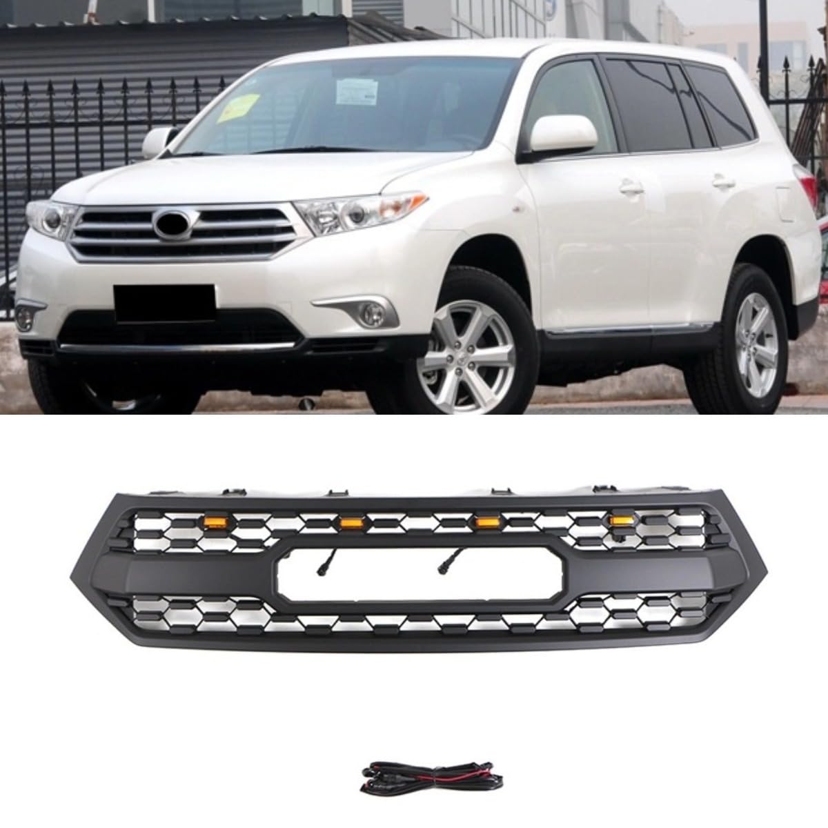 Auto Frontstoßstangengitter Racing Kühlergrill Kompatibel mit Toyota Highlander 2012-2014 Karosserie-Kit Autozubehör (Grill mit Licht) von Generic