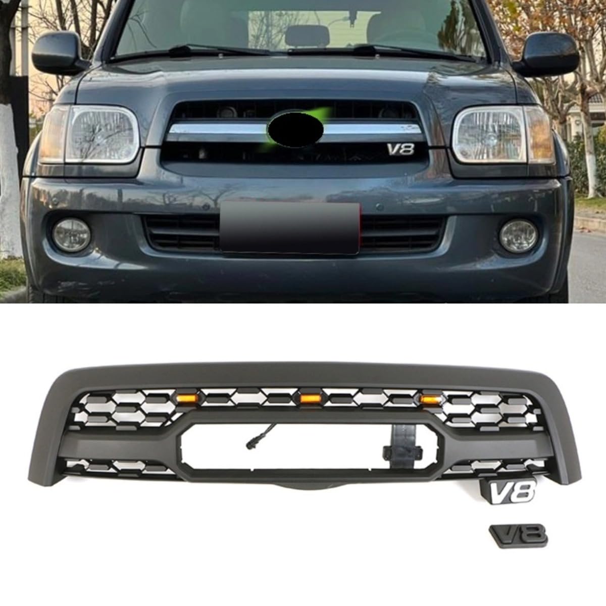 Auto Frontstoßstangengitter Racing Kühlergrill Kompatibel mit Toyota Sequoia 2005-2007 Karosserie-Kit Autozubehör (Grill mit Licht) von Generic