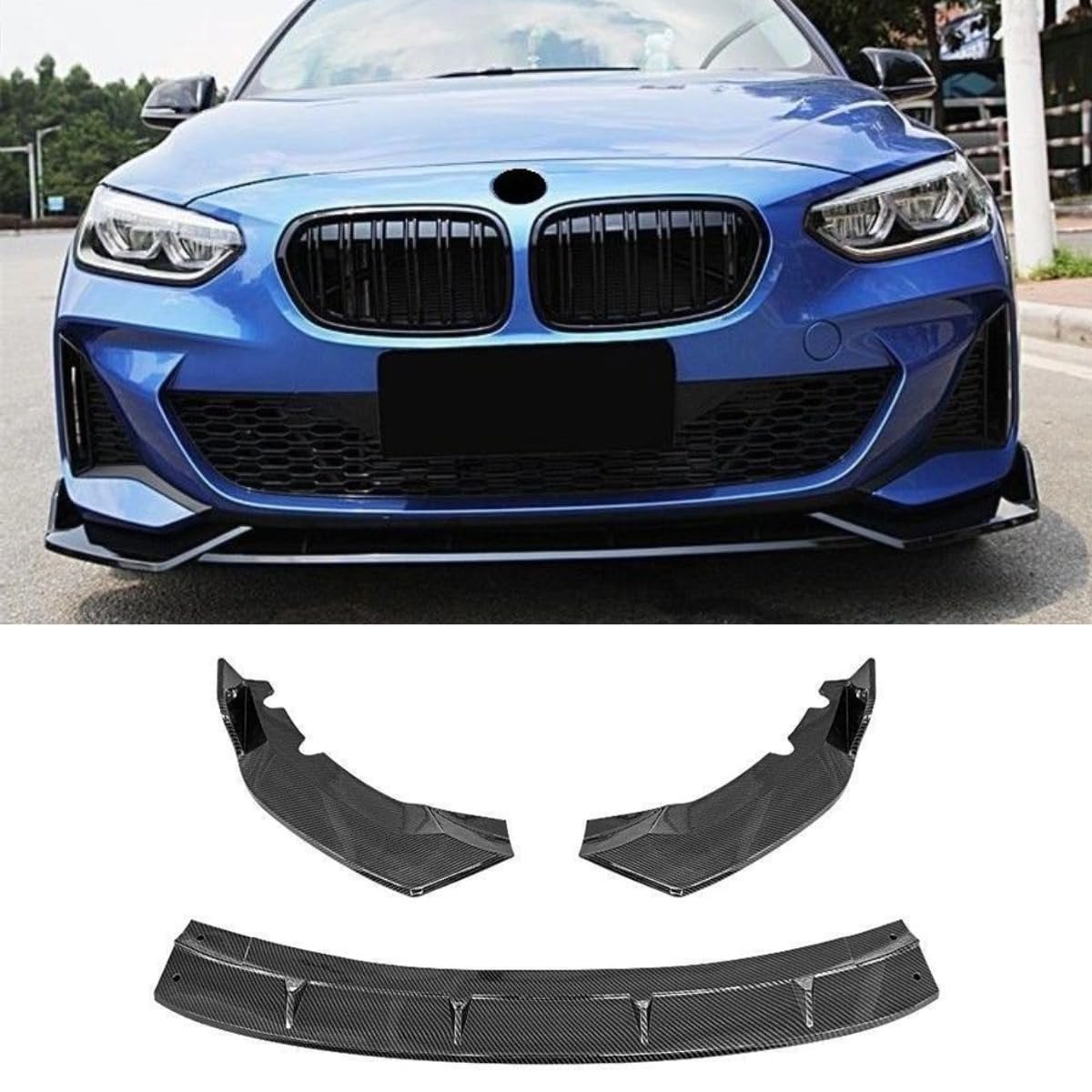 Auto Frontstoßstangenlippe kompatibel mit BMW 1er 2019–2023 Frontsplitter Diffusor Spoiler Karosserie Kit Autozubehör (Kohlefaser-Optik) von Generic