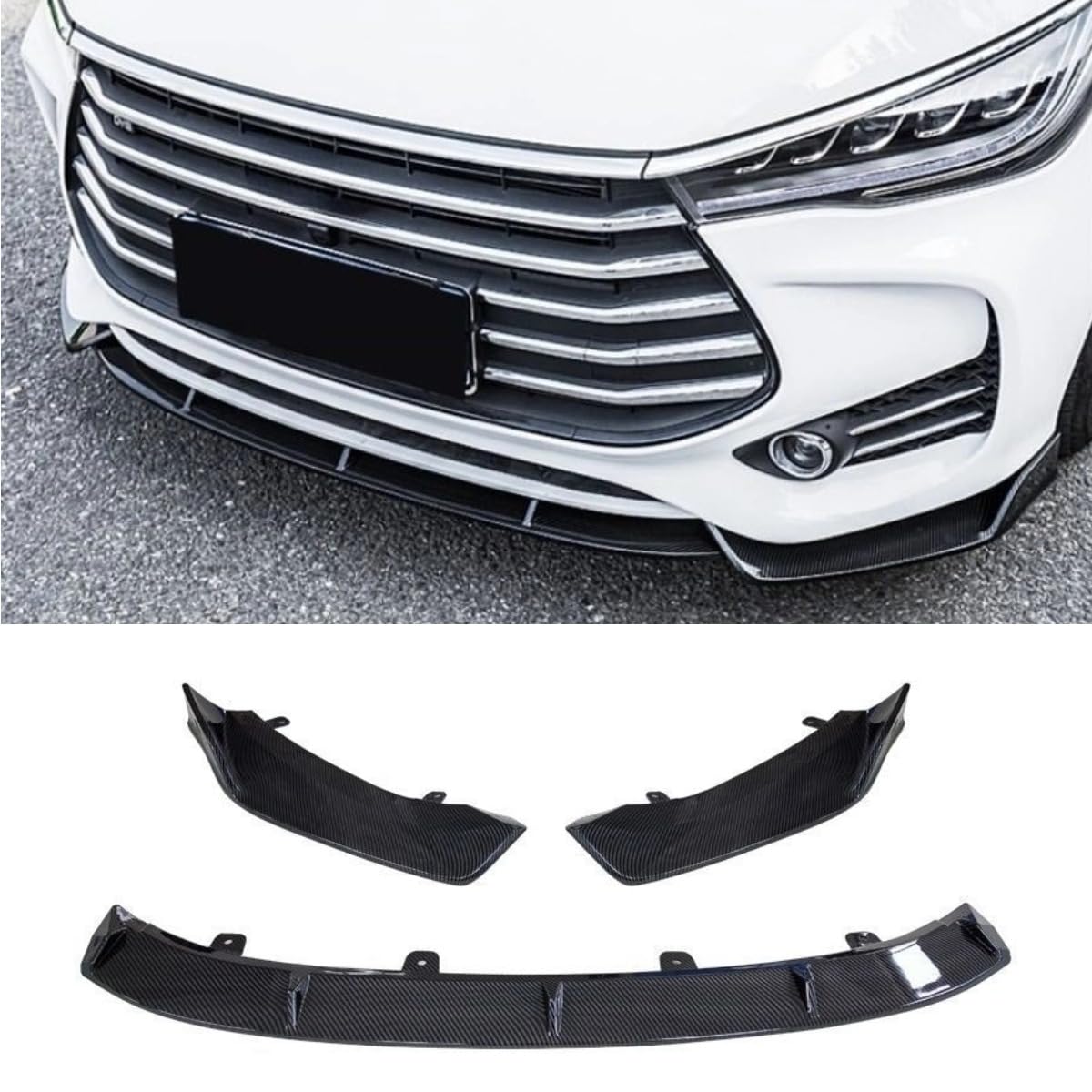 Auto Frontstoßstangenlippe kompatibel mit BYD Song Max 2017–2019 Frontsplitter Diffusor Spoiler Karosserie Kit Autozubehör (Kohlefaser-Optik) von Generic