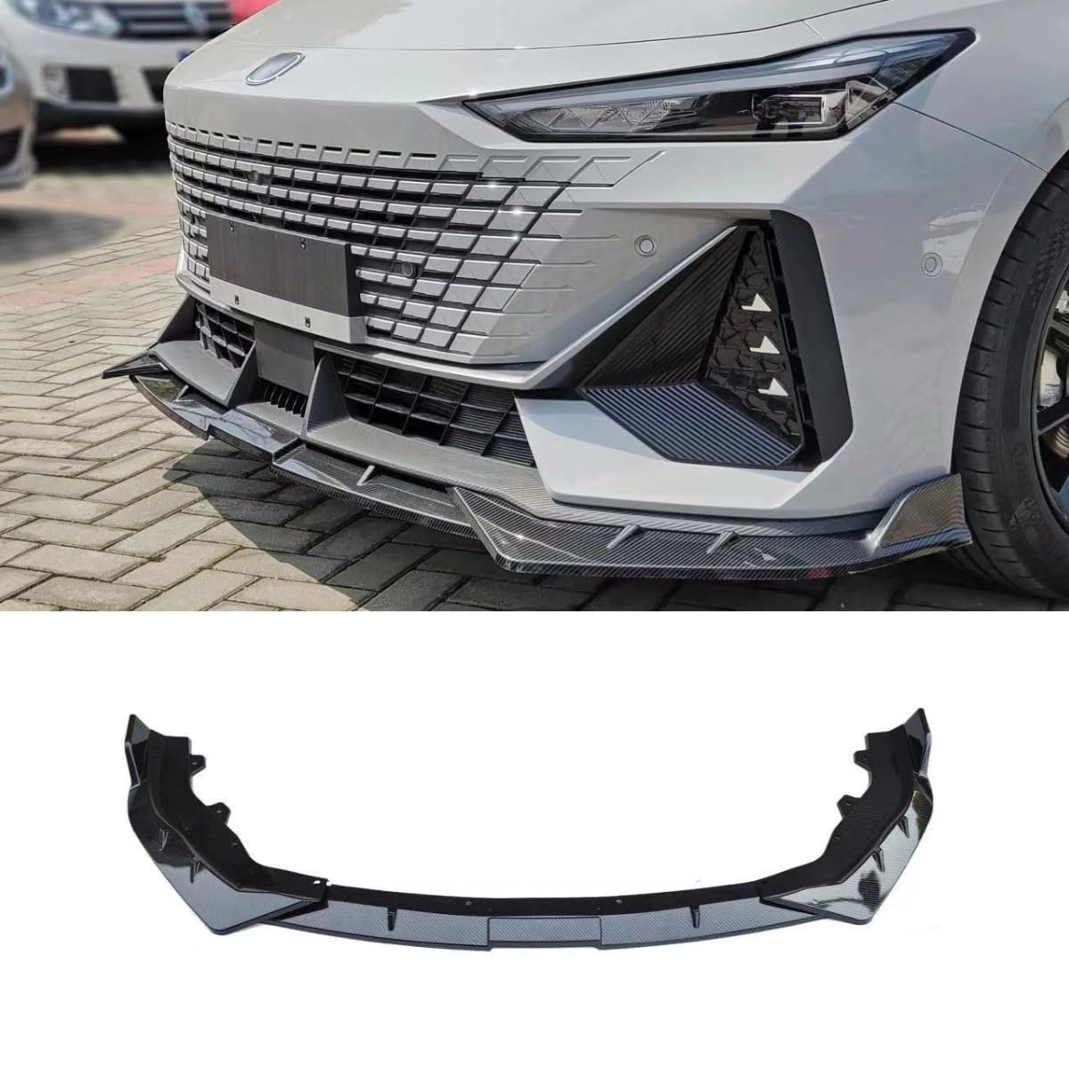 Auto Frontstoßstangenlippe kompatibel mit Changan UNI-V 2022 Frontsplitter Diffusor Spoiler Karosserie Kit Autozubehör (Kohlefaser-Optik) von Generic