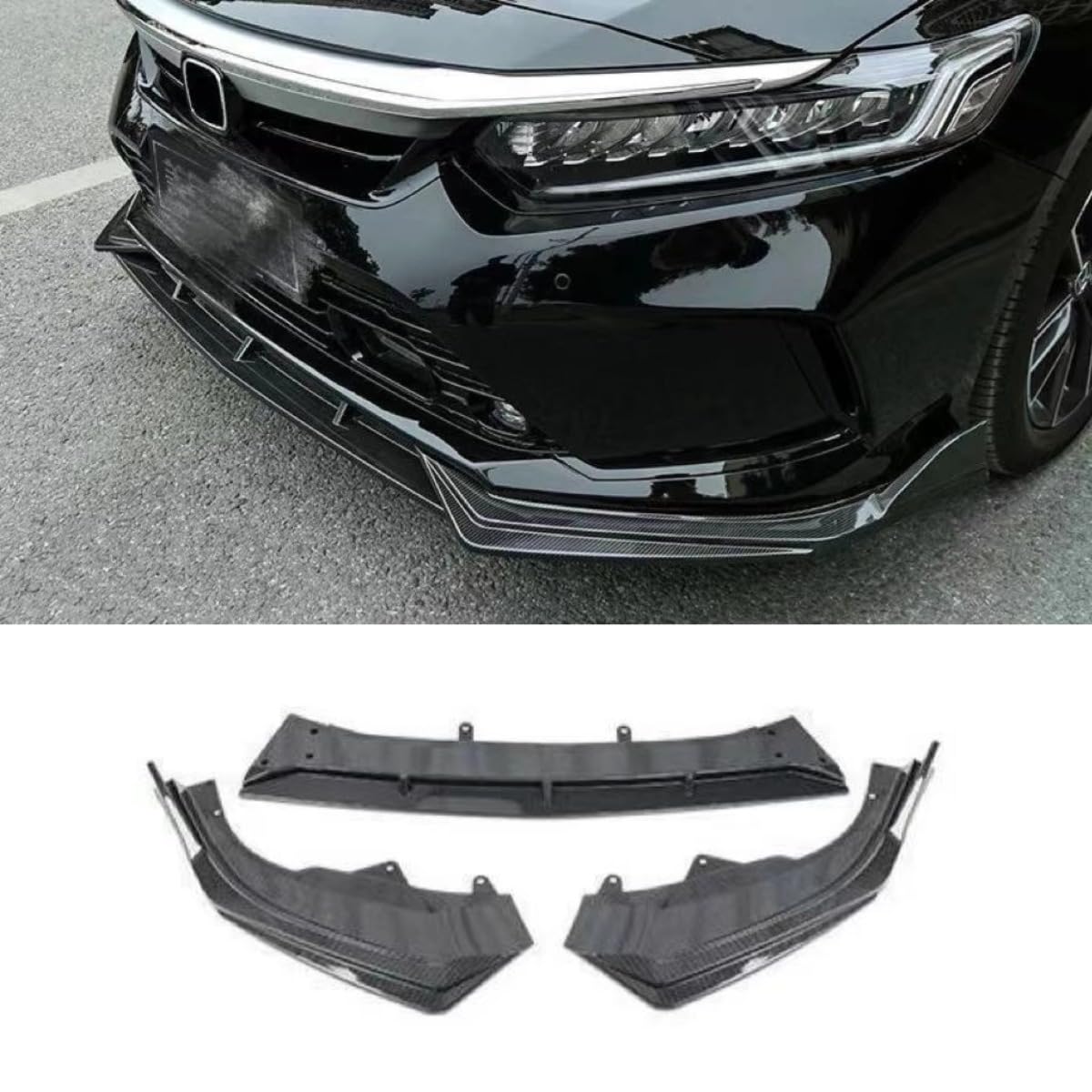 Auto Frontstoßstangenlippe kompatibel mit Honda Inspire 2022 Frontsplitter Diffusor Spoiler Karosserie-Kit Autozubehör (Kohlefaser-Optik) von Generic