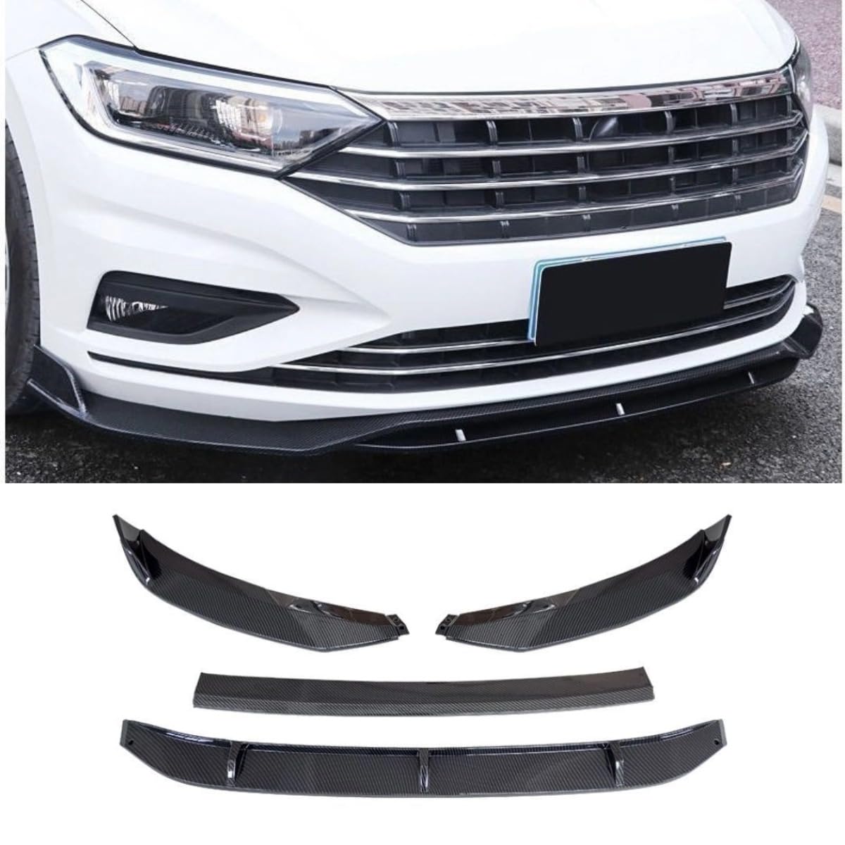 Auto Frontstoßstangenlippe kompatibel mit Volkswagen SAGITAR 2019–2022 Frontsplitter Diffusor Spoiler Karosserie Kit Autozubehör (Kohlefaser-Optik) von Generic