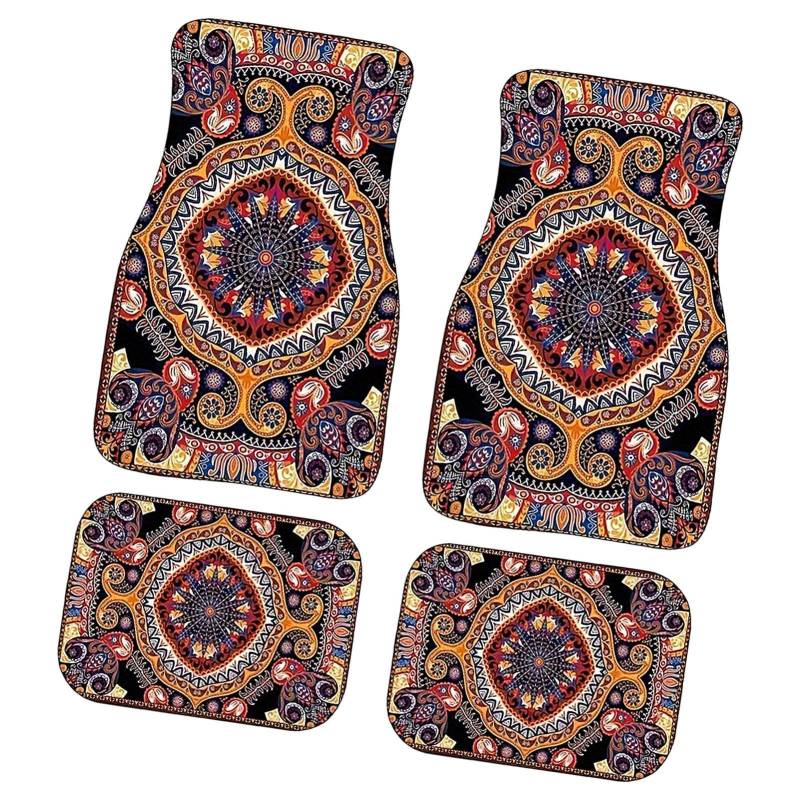 Auto Fußmatten - Dekorative Auto Fußmatten Set, Stilvolle rutschfeste Auto Innenmatten | 4pcs Lebendige Leicht zu Reinigen Boho Design Auto Bodenschoner, Fit für Vorder- und Rücksitze für von Generic