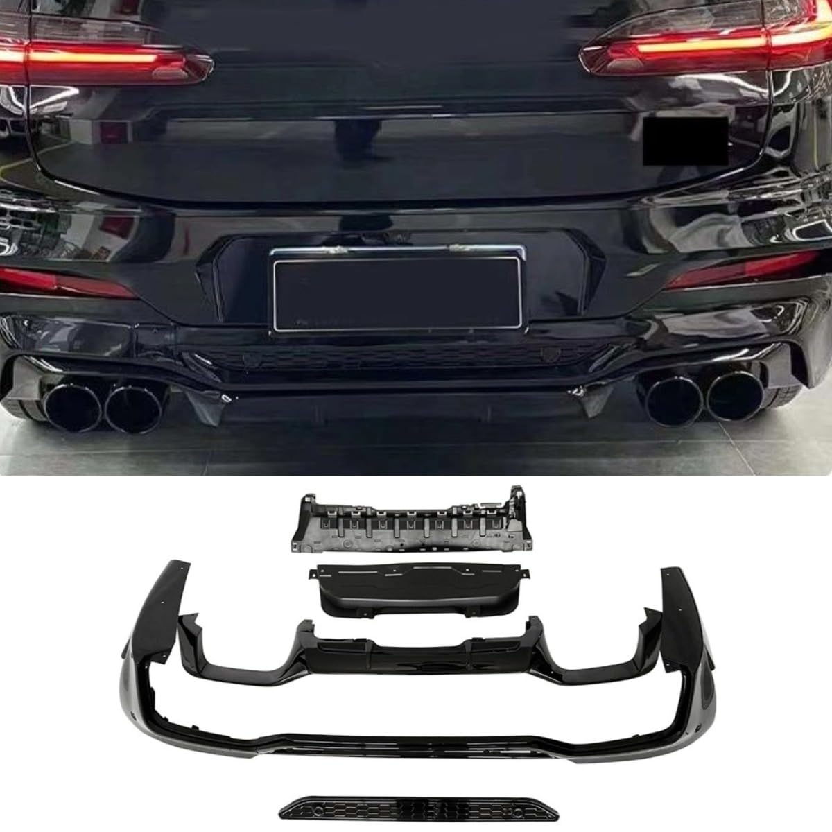 Auto Heckstoßstange Lippe Heckklappe Heckhals Kompatibel mit BMW X4 G02 2018-2021 Hecksplitter Diffusor Spoiler Body Kit Autozubehör (Lip Black + Rear Tail Throat Black) von Generic