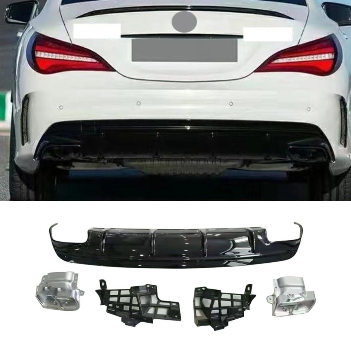 Auto Heckstoßstange Lippe Heckklappe Heckhals Kompatibel mit Mercedes Benz CLA W117 2016-2018 Hecksplitter Diffusor Spoiler Karosserie Kit Autozubehör (Lip Black + Rear Tail Throat Black) von Generic