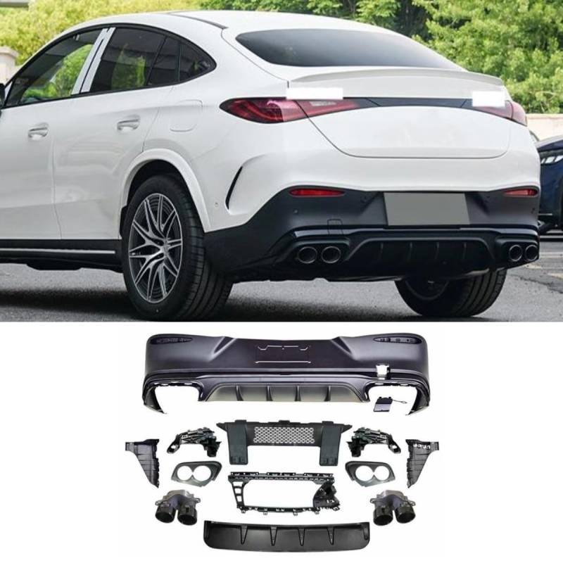 Auto Heckstoßstange Lippe Heckklappe Heckhals Kompatibel mit Mercedes Benz GLC Coupe C254 2023+ Hecksplitter Diffusor Spoiler Karosserie Kit Autozubehör (Lip Black + Rear Tail Throat Black) von Generic