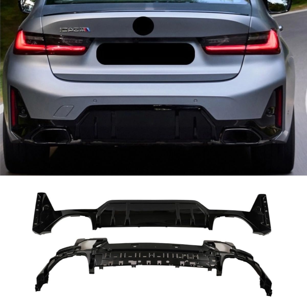 Auto Heckstoßstange Lippe Kompatibel mit BMW 3er G20 bis M340i 2023+ Hecksplitter Diffusor Spoiler Body Kit Autozubehör (Glanz Schwarz) von Generic