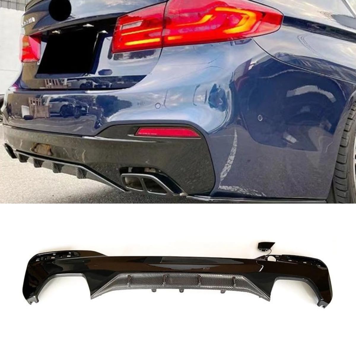 Auto Heckstoßstange Lippe Kompatibel mit BMW 5er G30 G38 2018+ Hecksplitter Diffusor Spoiler Karosserie Kit Autozubehör (Glanz Schwarz + Carbon Look) von Generic