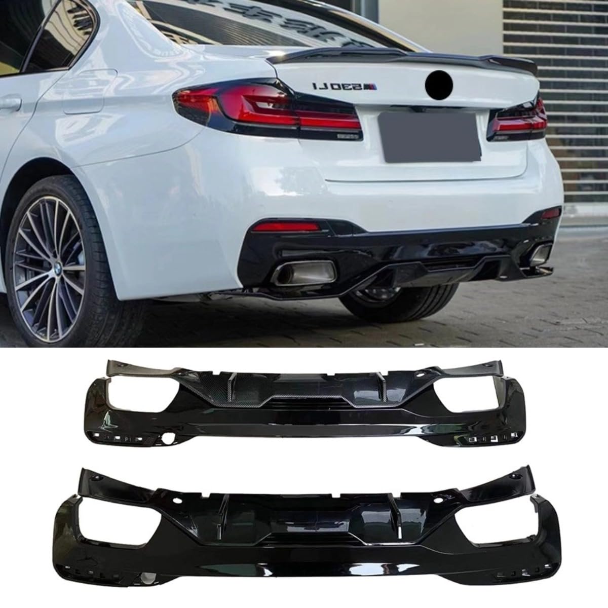 Auto Heckstoßstange Lippe Kompatibel mit BMW 5er G30 G38 2018+ Hecksplitter Diffusor Spoiler Karosserie Kit Modifikationsteil (Glanz Schwarz + Carbon Look) von Generic