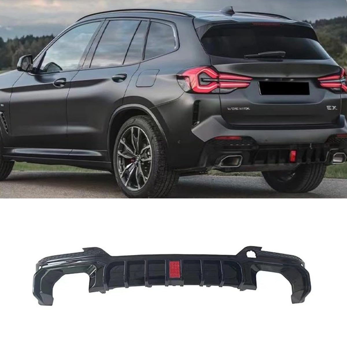 Auto Heckstoßstange Lippe Kompatibel mit BMW X3 G01 G08 2022+ Hecksplitter Diffusor Spoiler Body Kit Autozubehör (Glanz Schwarz) von Generic