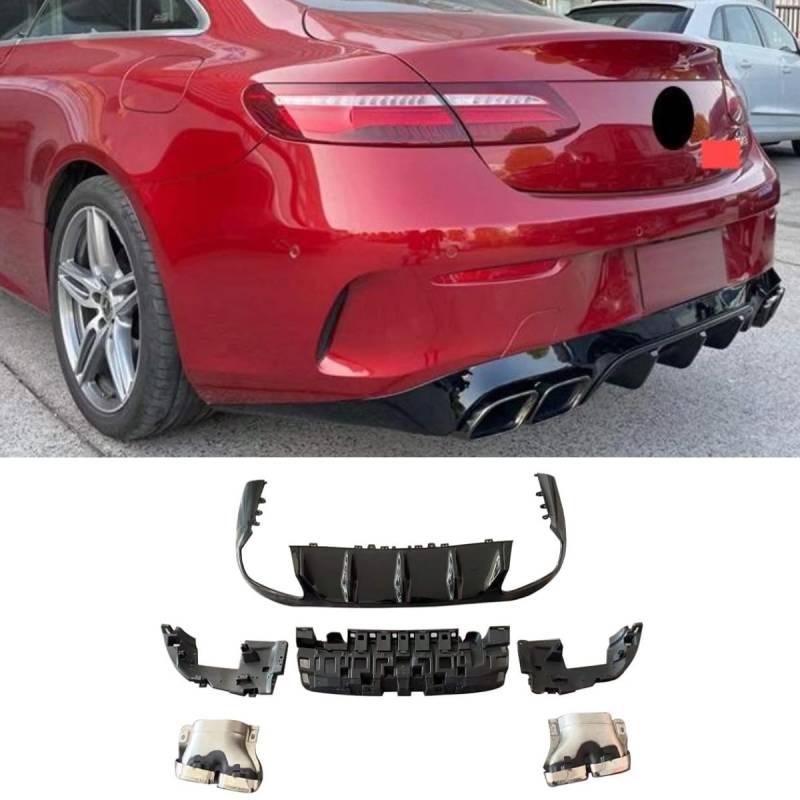 Auto Heckstoßstange Lippe hinten Schwanz Hals kompatibel mit Mercedes Benz E Coupe C238 2017-2022 Hecksplitter Diffusor Spoiler Karosserie Kit Autozubehör (Lip Black + Rear Tail Throat Black) von Generic