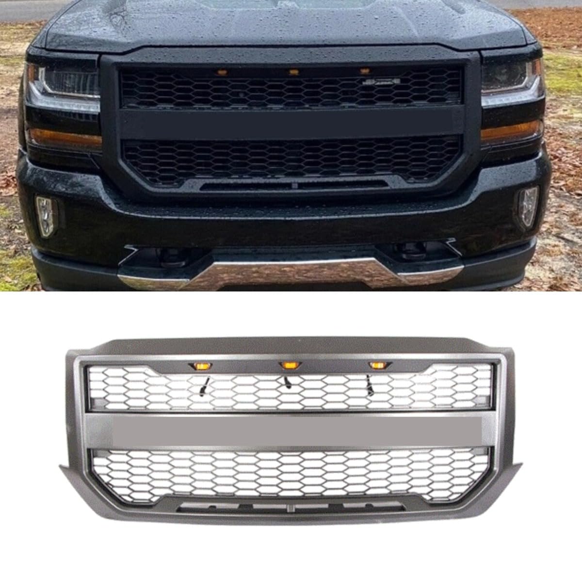 Auto-Kühlergrill, Kühlergrill, kompatibel mit Chevrolet Solod 2016–2018, Karosserie-Set, Autozubehör (grau mit Licht) von Generic