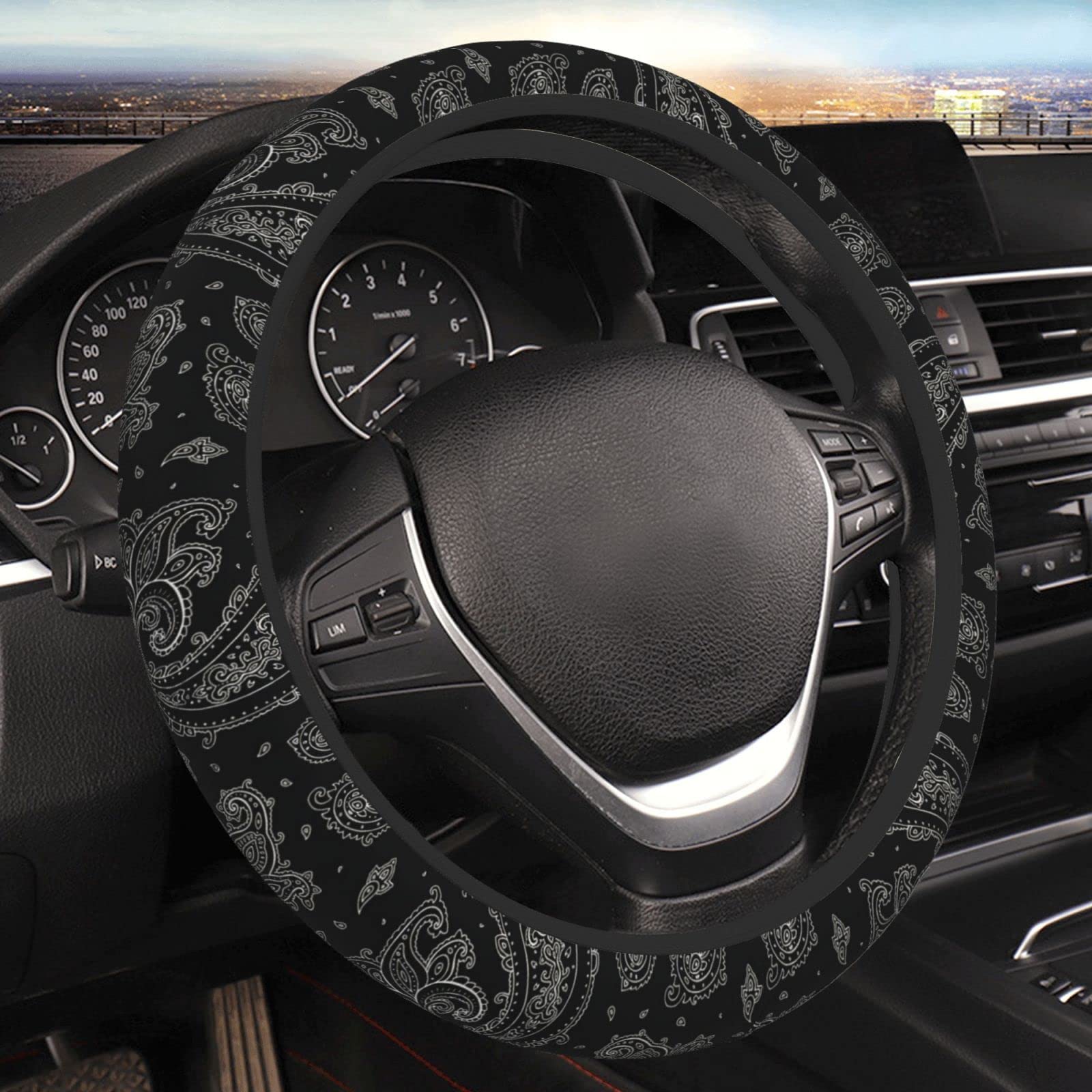 Auto Lenkrad Abdeckung 38Cm，Schwarzes Pai-Sley Lenkradschutz Anti Rutsch Lenkrad Überzug Atmungsaktive Steering Wheel Cover Auto Für Limousine Auto Damen von Generic