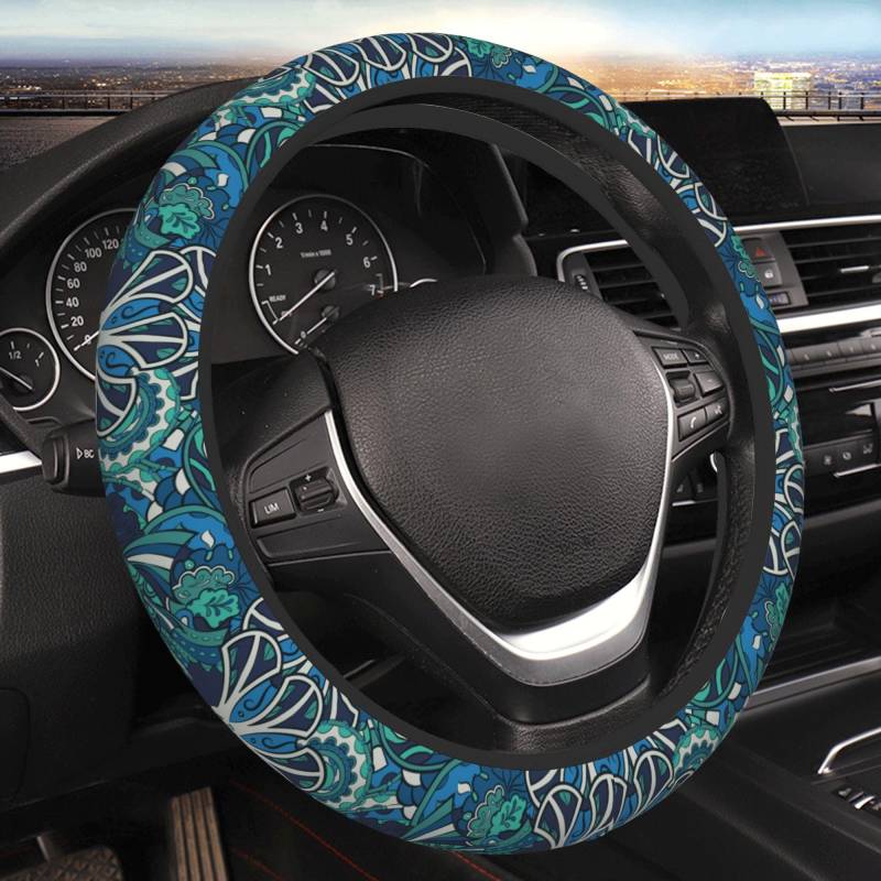 Auto Lenkrad Abdeckung Mehndi Henna Kunst Steering Wheel Cover Auto Sicherheit Auto Lenkradbezüge Weich Lenkrad Überzug Für Auto Wintersaison LKW von Generic