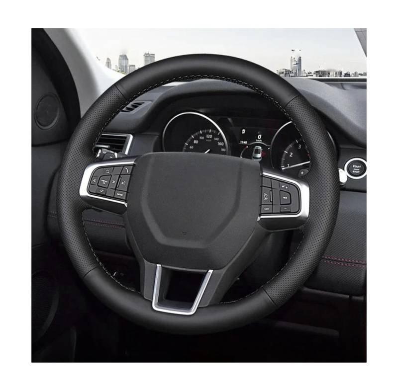 Auto Lenkrad Abdeckung für Discovery Sport 2015 2016 2017 Maßgeschneiderte DIY Hand Nähen Schwarz Echtleder Auto Lenkradbezug von Generic