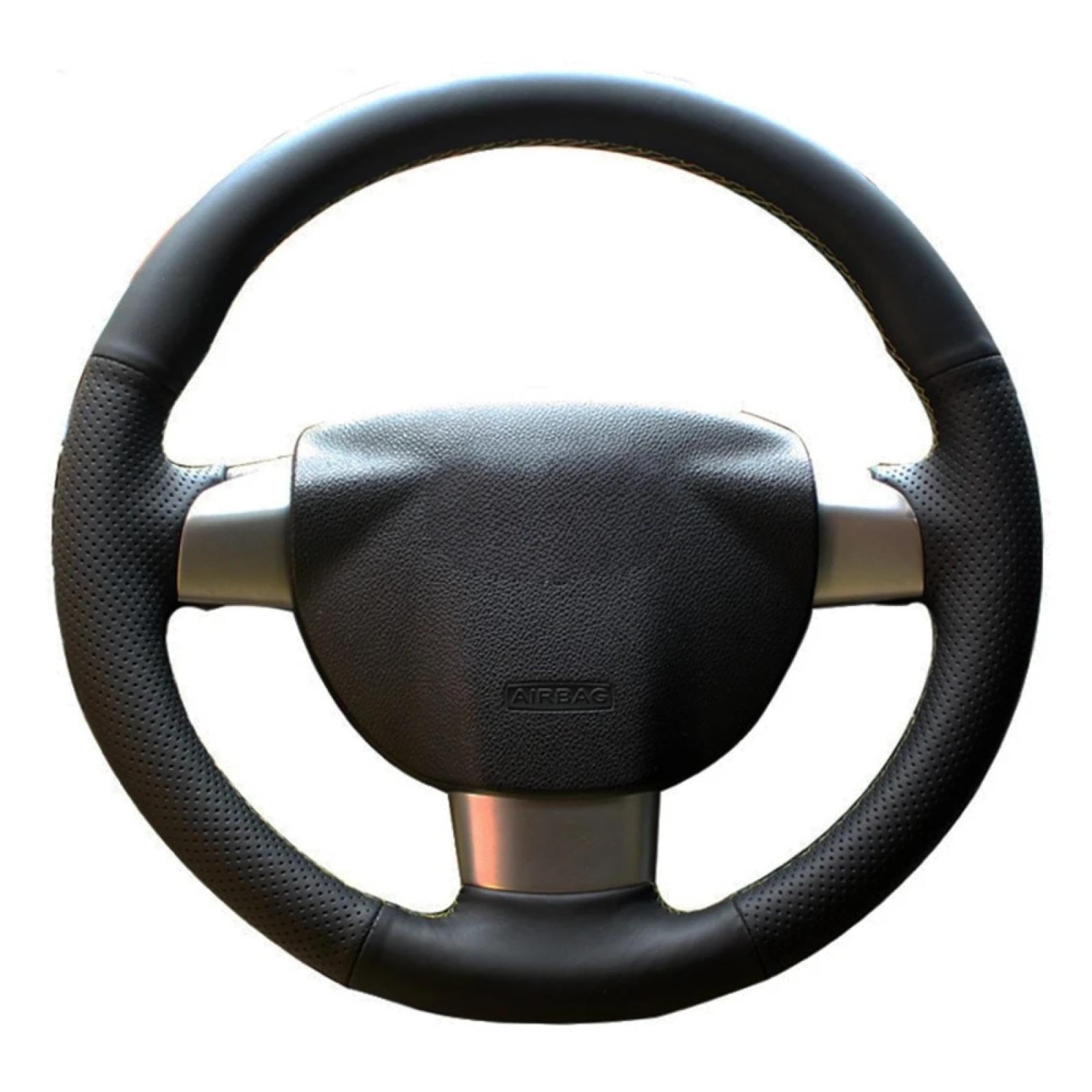 Auto Lenkrad Abdeckung für Focus 2 2005-2011 (3-Speichen) Individuelle DIY handgenähte Schwarze Lenkradhülle aus echtem Leder fürs Auto von Generic