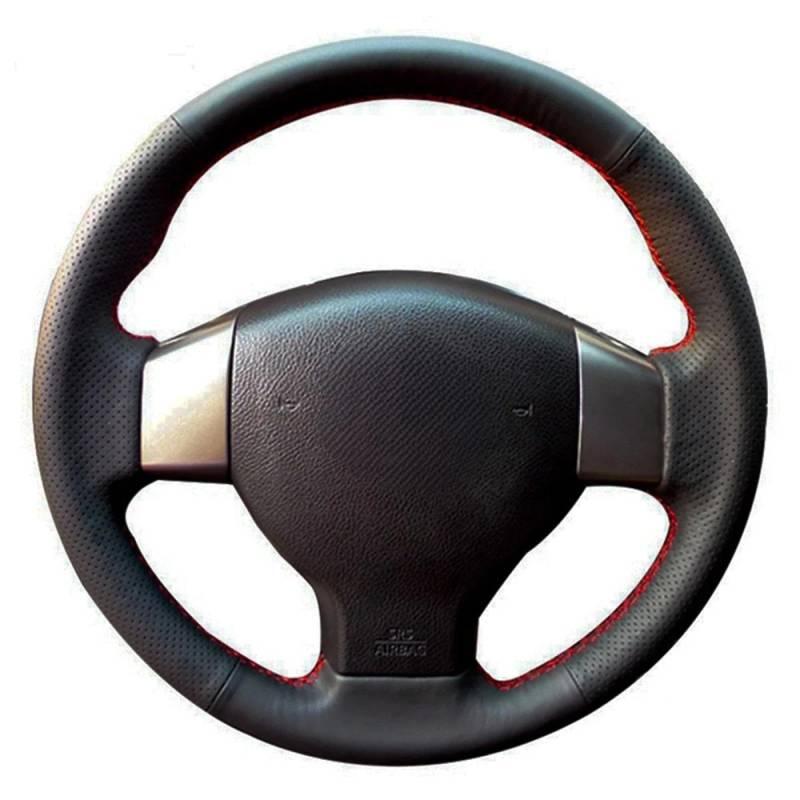 Auto Lenkrad Abdeckung für Nissan für Tiida 2004-2010 für Sylphy 2006-2011 für Versa 2007-2011 Individuelle DIY rutschfeste Schwarze Lenkradhülle aus echtem Leder fürs Auto von Generic