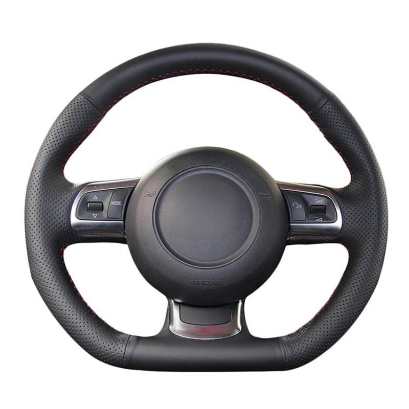 Auto Lenkrad Abdeckung für TT 2008-2013 R8 2014 TTS 2011-2013 Individuelle DIY handgenähte Schwarze Lenkradhülle aus echtem Leder fürs Auto von Generic