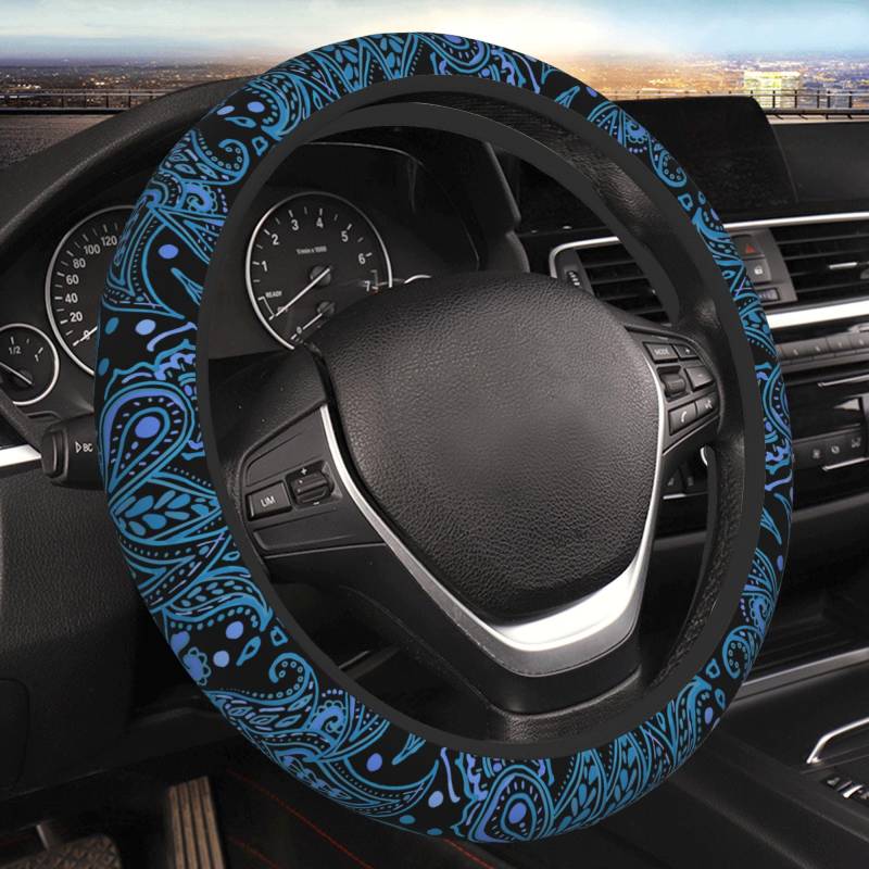 Auto Lenkrad Schutzhülle Boho Blaues Pai-Sley-Muster Steering Wheel Cover Auto Mode Steering Lenkradschoner Geeignet Lenkradcover Für LKW Wintersaison SUV von Generic