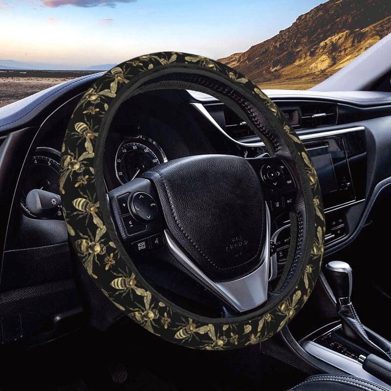 Auto Lenkradabdeckung Goldene Honigbienen Universal Steering Wheel Cover Bequem Lenkradhüllen Für Damen SUV Accessoires 38Cm/15In von Generic