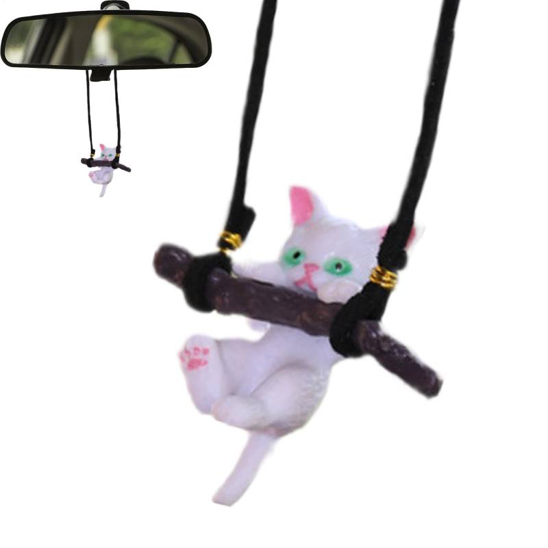 Auto Ornament mit Schaukel für Katzen, Ornament Auto für Katzen | Automatischer Innenanhänger | Hängende Autospiegel, Ornamente, niedliche Kätzchenfigur, Anhänger für Zubehör von Generic