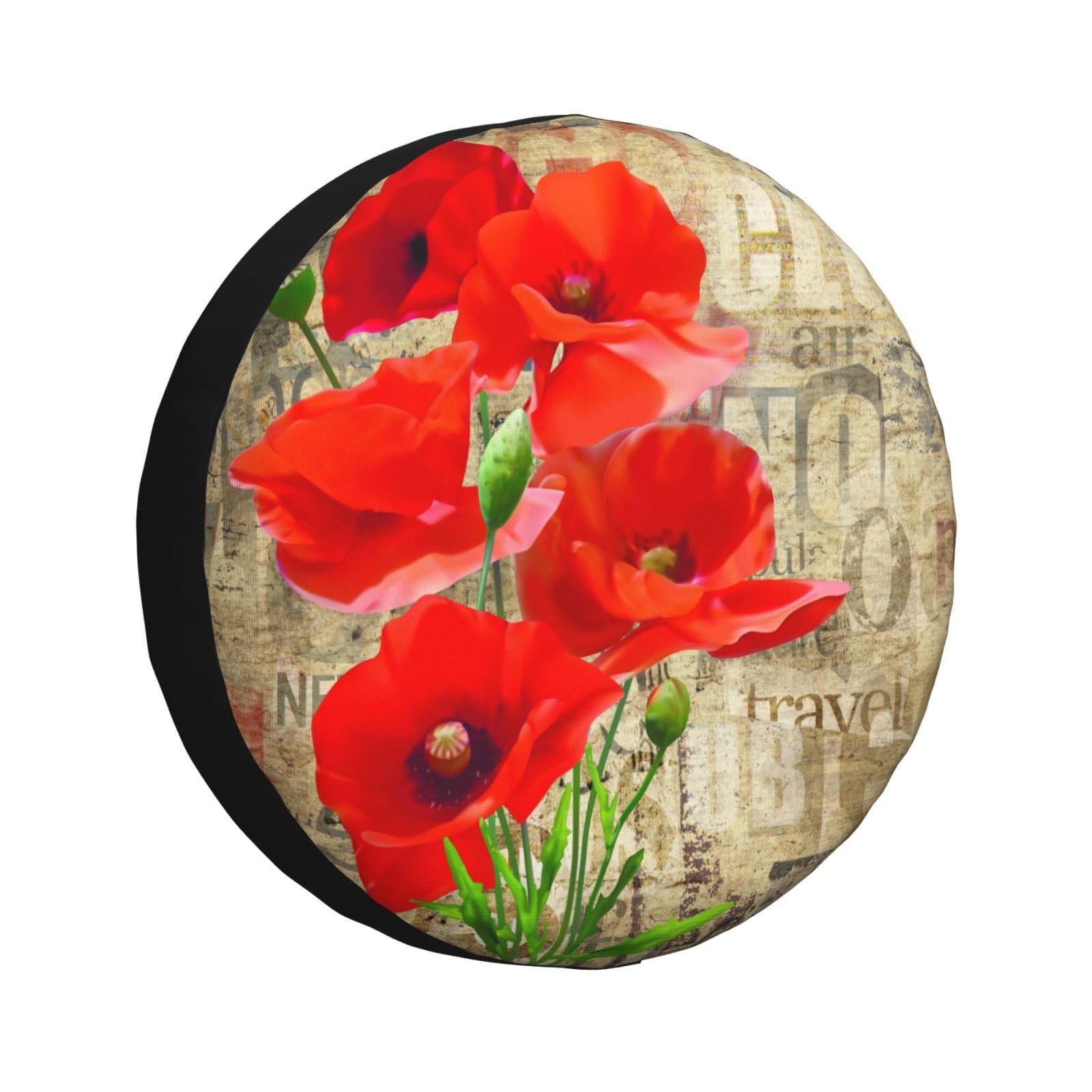 Auto Reifenabdeckung Red Poppy Flower Vintage Flower Reifenhülle Universal Spare Tire Cover Wasserdicht Ersatz Reifen Abdeckung Für Anhänger Viele Fahrzeug 4 Saison 15 inch von Generic