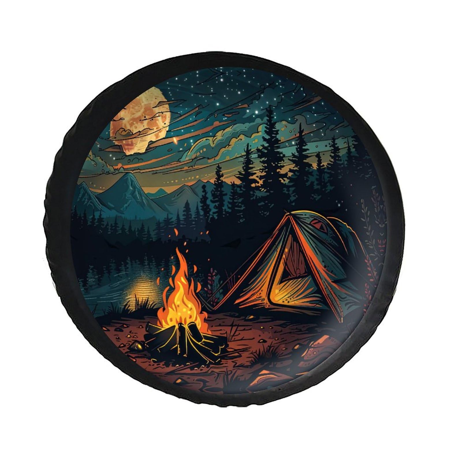 Auto Reifenabdeckung Sommernacht Lager Lagerfeuer Bäume See Berge Ersatzradabdeckung Universal Auto Reserverad Abdeckung Passend Spare Tire Cover Für Ersatzradreifen Truck Caravan 14 inch von Generic