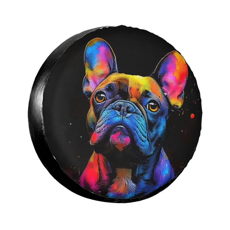 Auto Reserverad Abdeckung Französische Bulldogge Frenchie Regenbogen Schutzbezug Mit Kordelzug Radabdeckung Universal Auto-Ersatzreifenabdeckungen Für Caravan Geländewagen Ersatzradreifen 14 inch von Generic