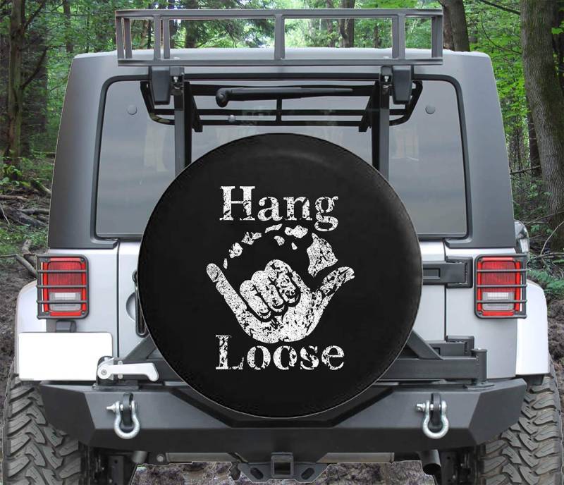 Auto Reserverad Abdeckung Hang Loose Hawaiian Island Surfen Wellenreiten Reifenabdeckung Mit Kordelzug Reifenhülle Uv-Schutz Autoreifen Tasche Für Viele Fahrzeug Truck Wohnmobile 17 inch von Generic