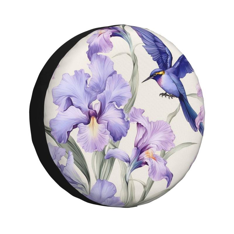 Auto Reserverad Abdeckung Schwertlilien Blume Kolibri Spare Tire Cover Universal Ersatzradabdeckung Wasserdicht Reifen Tasche Für Caravan Viele Fahrzeug Mpv 15 inch von Generic