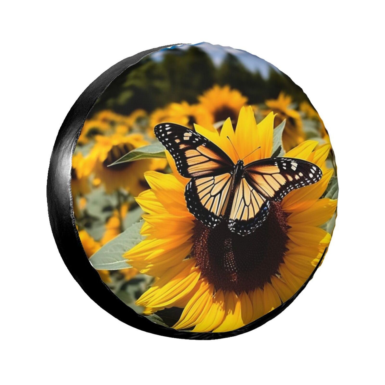 Auto Reserverad Abdeckung Sonnenblume Mit Schmetterling Reifen-Aufbewahrungstasche Prämie Ersatz Reifen Abdeckung Uv-Schutz Tire Cover Für Wohnmobile Truck Viele Fahrzeug 15 inch von Generic