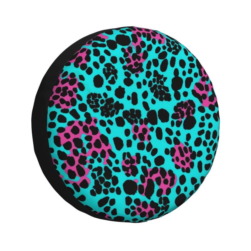 Auto Reserverad Abdeckung Süßer Cyan-Blauer Leopard Schutzbezug Prämie Autoreifen Tasche Waschbar Tire Cover Für Anhänger Wohnmobile Caravan 14 inch von Generic