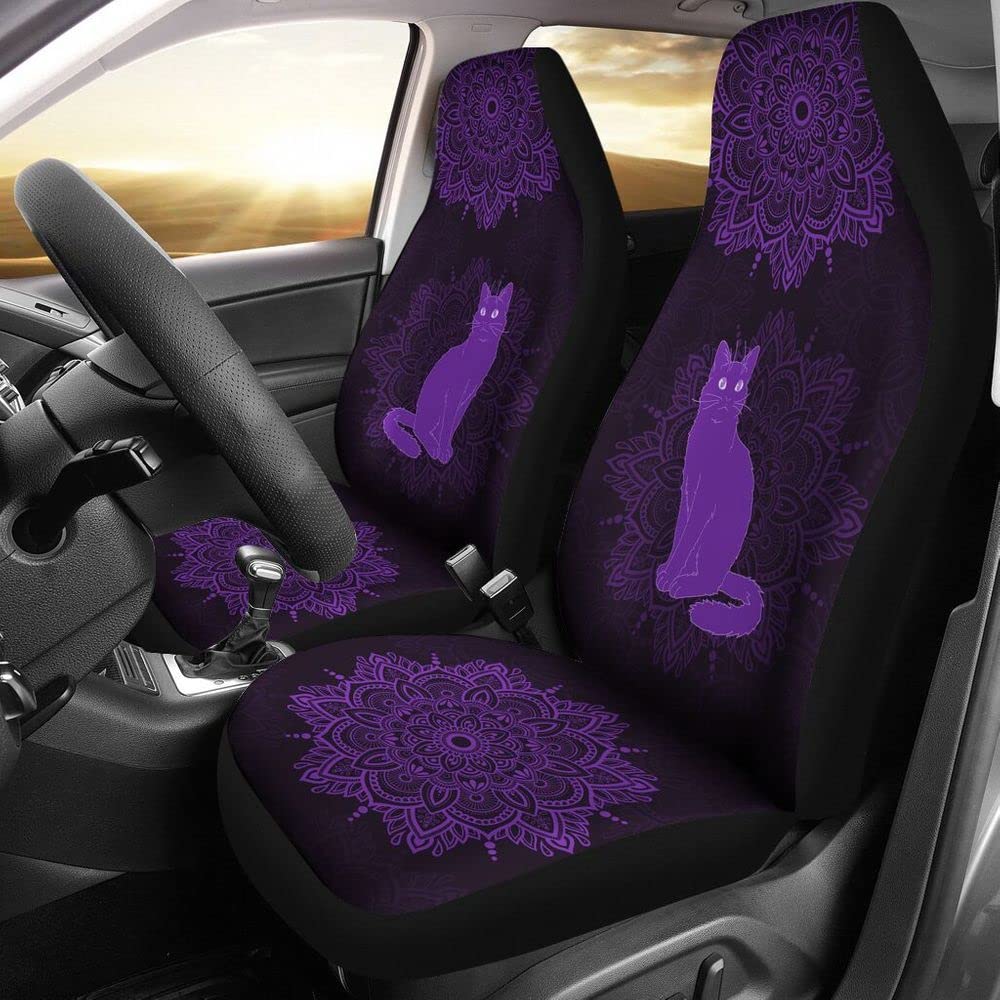 Auto-Schonbezüge Lila Katzen-Schatten-Lila Mandala Autoschonbezüge rutschfeste Sitzbezug Auto Vordersitze Einfach Zu Montierende Autositz Schonbezug Für Fahrzeuge, Autos, Suvs, 52X138Cm von Generic