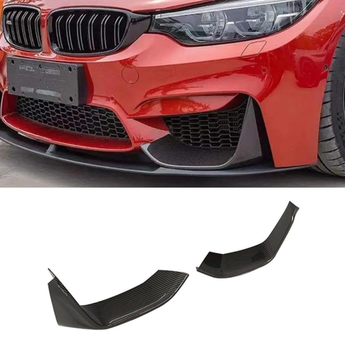 Auto Seitenstoßstange Lufteinlass Vent Splitte Kompatibel mit BMW M3 M4 F80 F82 2014-2020 Auto Seiteneinlass Dekoration Karosserie Kit Autozubehör (Carbon Look) von Generic