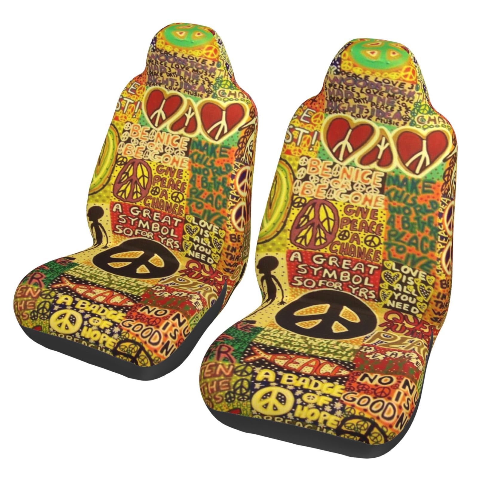 Auto-Sitzbezüge, 2 Stück, universal, für Vordereimer, Sitzschoner (Peace Rocks Hippie Love Music Vintage) von Generic