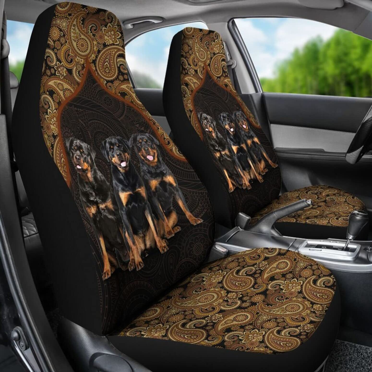 Auto Sitzbezüge DREI Rottweiler-Mandala-Muster Auto-Zubehör Sportliche Auto-Schonbezüge Universell Passende Autoschonbezüge Für Suvs, Autos, Wohnmobil, 52X138Cm von Generic