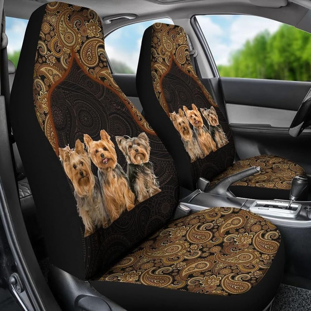 Auto Sitzbezüge DREI Yorkshire-Terrier-Mandala-Muster Auto-Zubehör Wasserdicht Autositzbezüge Universelle Auto-Schonbezüge Für Fahrzeuge, Autos, Wohnmobil, 52X138Cm von Generic